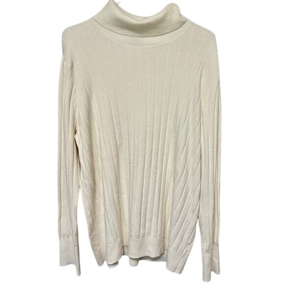 Talbots Plus Womens Ribbed Turtleneck Sweater 2X Cream Minimalist Capsule - Picture 1 of 11